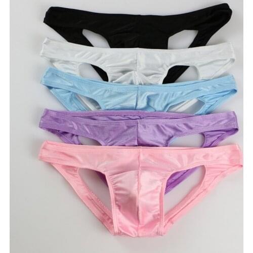 Woxuan Jockstrap Gay Men Underwear Backless Shiny Sexy Mens Briefs Low Waist Nylon Panties Erotic Push Up Hips Underpants Pink