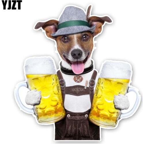 YJZT 14.6CM*15.8CM Cartoon Beer And Puppies Decal Car Sticker PVC 12-30076