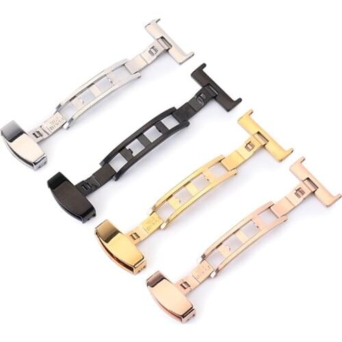 Stainless Steel Solid Double Push Button Fold Watch Buckle Butterfly Deployment Clasp Watch Strap 12/14/16/18/20/22/24mm