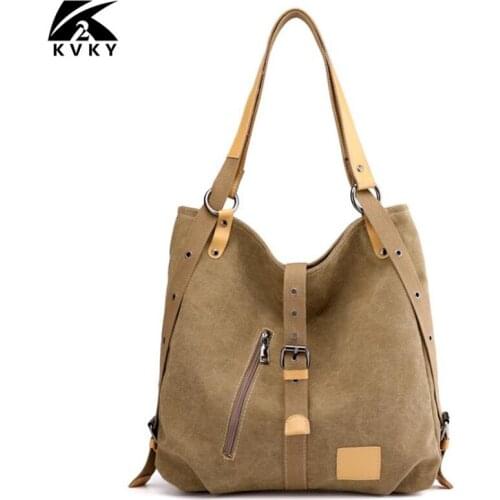 KVKY High Quality Canvas Women Handbag Casual Large Capacity Hobos Female Totes Vintage Solid Woman Shoulder Bag