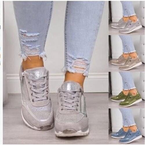 GAOKE Women Shoes Gold Sneakers Zipper Platform Trainers Women Shoes Casual Lace-Up Womens Sneakers Feminino Zapatos De Mujer