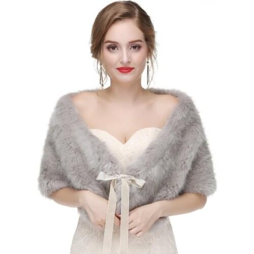 JaneVini Winter Fur Wedding Cape For Brides Women Gray Faux Fur Wrap White Bolero Bridal Shawl Dress Wraps Bolero Cape Mariage