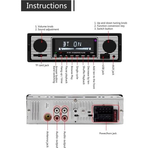 1 Din Car MP3 Radio Player Bluetooth Receiver Stereo Audio in-Dash FM W / Aux