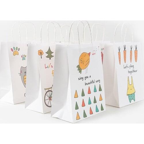 10 Pcs/lot Kraft Paper Gift Bag With Handle Cartoon Animals Wedding Birthday Party Gift Christmas Shopping Package Bags
