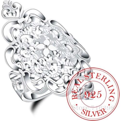 100% 925 Sterling Silver Rings for Women Men Female Hollow Pattern Vintage Crystal Infinity Ring Bague Argent 925 Anillos Mujer