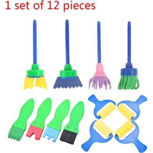 12Pcs/Set Sponge Brush Foam Painting Tools with Handle Children Toddler DIY Graffiti Painting Tools Art and Craft for Supplies