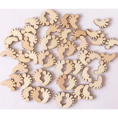 50PCS DIY Natural Wooden Cute Baby Foot Spacer Loose Beads Fit Kids Handmade Baby Show Wedding Xmas Party Crafting Decoration
