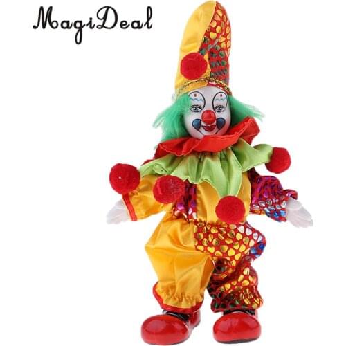 6inch Funny Clown Porcelain Doll with Colorful Costume Christmas Gift Home Decor