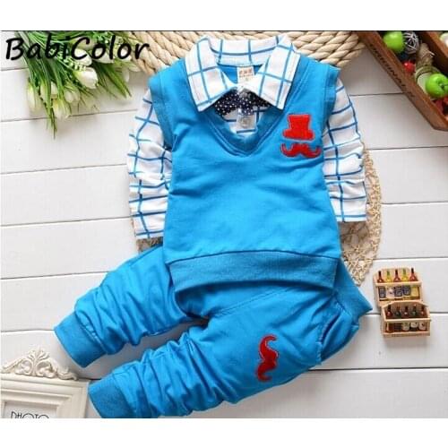BibiCola spring autumn Baby boys christmas outfits clothing sets kids clothes suit babi false long sleeve t-shirts+pants