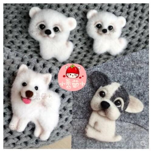 Samoye than bear Pet Dog Brooch French Bulldog wool needlepoint kit wool felt needle felting decoration craft needlecraft DIY