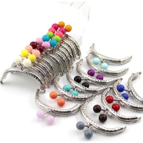 5pcs 8.5cm Small Beads Silver Arc Metal Purse Frame Handle for Clutch Bag Handbag Accessories Making Kiss Clasp Lock