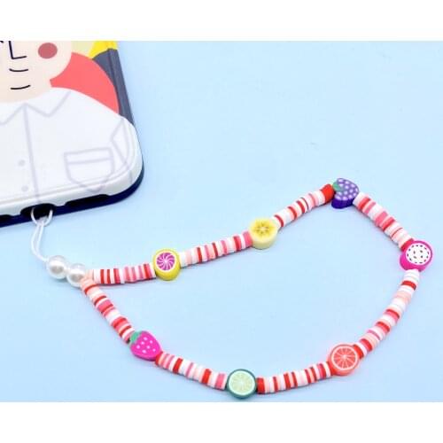 Colorful Fruits Beads Chain Lanyard Strap Cord Anti-lost Mobile Phone Chain Phone Accessories For Women