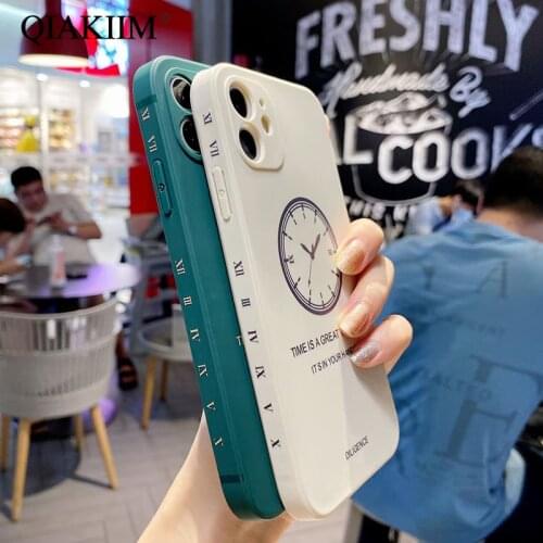 Clock Time Pattern Phone Case For iPhone 11 Pro Max 12 Mini X XS XR SE 2020 8 7 6 6S Plus Silicone Cover Rectangle Square Bumper