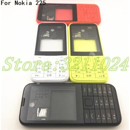 Good quality New Full Complete Mobile Phone Housing Cover Case+English Keypad For Nokia Asha 225 N225 +Logo