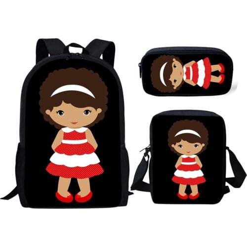 NOISYDESIGNS Kids School Bags Cute African Black Queen Baby Printed School Backpack Children 3pcs/set Schoolbag Satchel