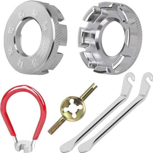 6Pcs Mountain Bike Spoke Wrench Tire Tool,Bicycle Wheel Wrench Spoke Tool Tyre Lever Valve Remover Bike Rim Correct Tool