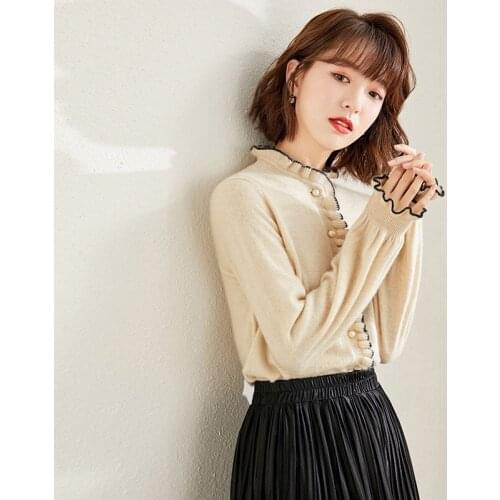 Korean Fashion Elegant Cardigan Sweater Women 2021 Autumn Winter Fungus Ruched Soft Warm Womens Jacket Tops In Stock