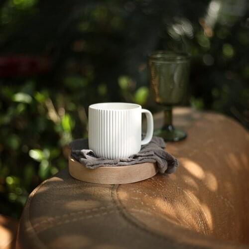 Simple Nordic Style Coffee Mugs 350ml Embossed Stripes Pattern Ceramic Water Milk Juice Breakfast Cup
