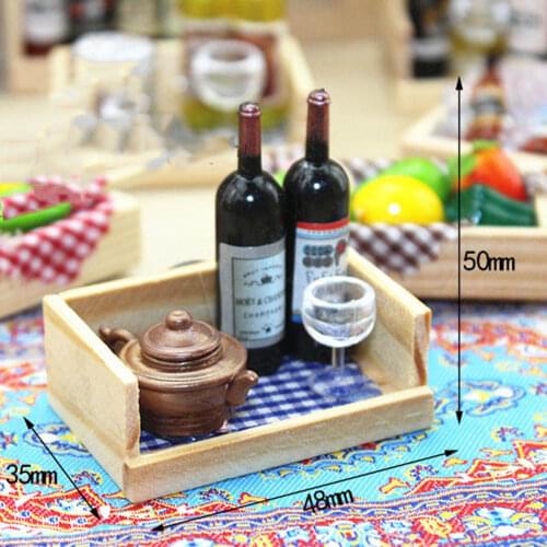 1/12 Dollhouse Miniature Accessories Mini Kettle Wine Bottle Goblet Set with Box Simulation Drinks Toy for Doll House Decoration