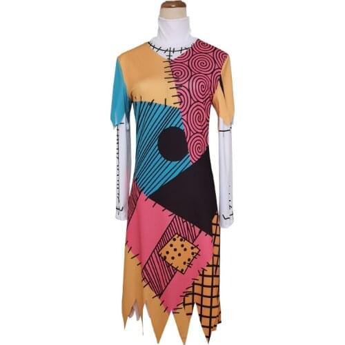 The Nightmare Before Christmas Cosplay Sally Dress Costume Halloween Party Tops Dresses Set
