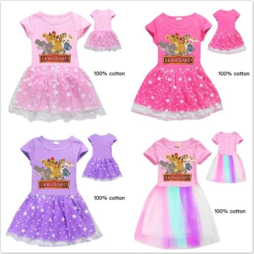 Cartoon The King of Lion Guard Simba Print Girl Dress Cotton Summer Princess Dress Short Sleeve Children Lace Christmas Costumes