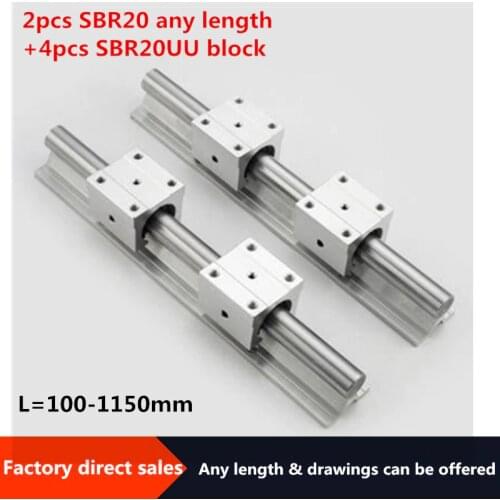 SBR linear rail 2pcs SBR20 20mm linear rail any length guide rail + 4pcs SBR20UU slide block for cnc parts