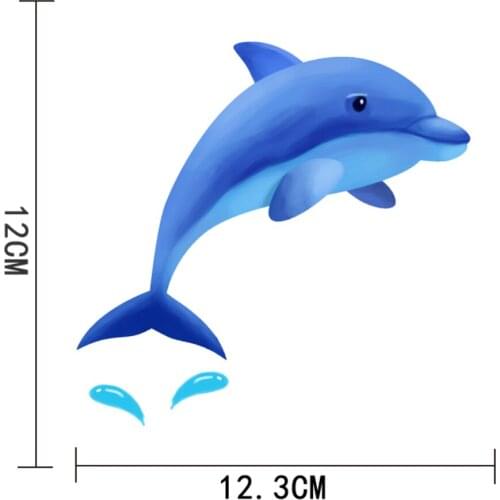 LLY-0692 Cartoon Funny Blue Dolphin Playing Modeling Decal PVC Car Motorcycle Sunscreen Waterproof Creativity Decals Decor