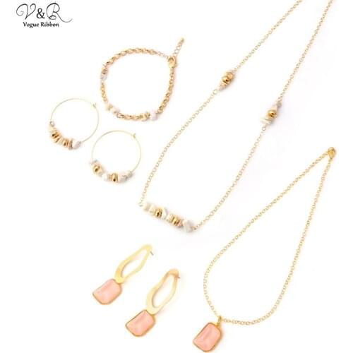 2020 New Diy Package Jewelry Set Handmade Necklace Earring Bracelet Set With Irregular Shape Metal Plate Resin Artificial Stones