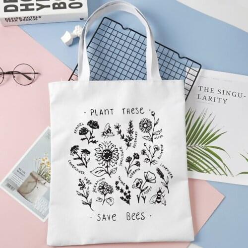 2021 New Vegan Canvas Bag Shopping Shoulder Tote Bags Kawaii Vintage Large Capacity Gothic Cartoon Painting Handbags