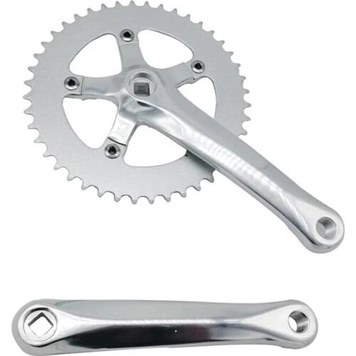 Single Speed Vintage Bike Crankset Fixed Gear Sliver Road Bicycle Chainwheel Sprocket Wheel 165mm Crank 44T 6061 Aluminum Alloy
