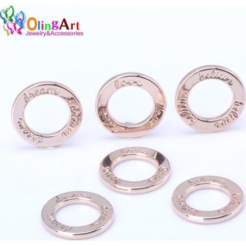 OlingArt 19MM 6pcs/lot DIY Zinc Alloy Pendant Lead free Rose gold Color Combinations of letters Rings Shape Jewelry making