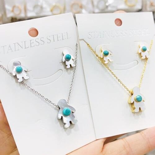 StainlessSteelSet Necklace Earring Mama Family Necklaces Gold Color Love Boy Girl Pendant Jewelry Women Christmas Gift Wholesale