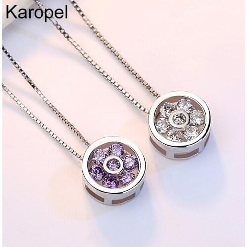 925 Sterling Silver Necklace Pendant Fashion Jewelry New Woman High Quality Purple Crystal Zircon Necklace Length 45CM