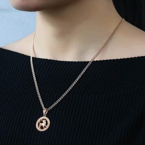 Leo 12 Zodiac Sign Necklace 585 Rose Gold Pendant Necklace Male Jewelry Fashion Constellations Jewelry GP182