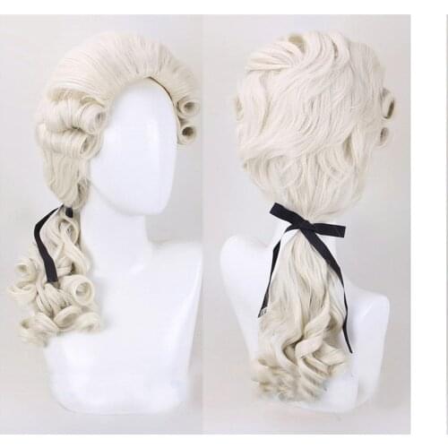 Beige Lawyer Judge Pianist Music Performance Wig Cosplay Baroque Curly Colonial Historical Halloween Cosplay Wig + Wig Cap