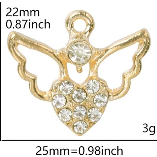 10pcs/lot Heart Wing Rhinestone Dangle Handmade Charms Pendant DIY for Bracelet Necklace Bag