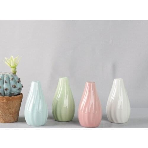 Striped Vase Ceramic Small Vase 4 Colors European-Style Art Home Decoration Flower Pot Micromodel Flower Utensils