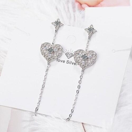 Hollow Heart Gold Color Long Chain Tassel Earrings Fashion Zirconia Drop Long Earrings Wedding Ear Jewelry Gift For Women