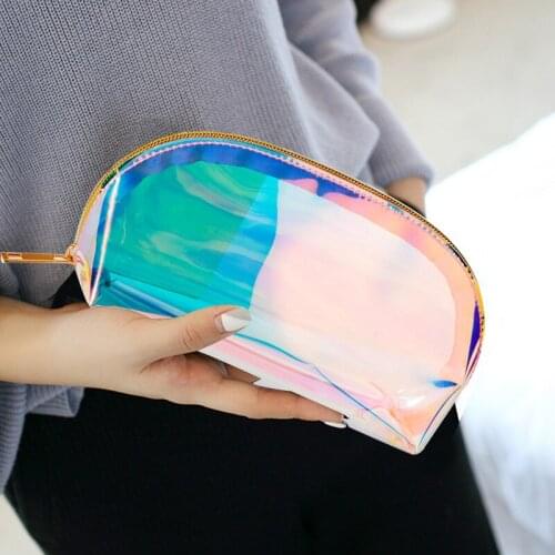 Portable Ladies Bathroom Wash Waterproof Zipper Handbag Storage Bag Colorful TPU Semi-circular Transparent Travel Cosmetic Bag
