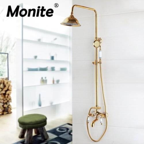 Golden Plated Brass Shower Faucet Shower Head Aerator Nozzle High Pressure Chrome Brass Crystal valve Ceramic Handle Shower Sets