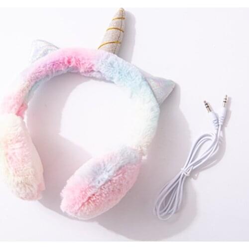 Childrens Cartoon Unicorn Color Headphones Winter Cold/ Warm Earmuffs Headphones Music Headphones 3.5mm General Headphones
