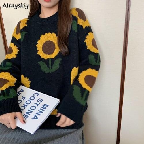 Pullovers Women Floral Kawaii Preppy Trendy Sweater Design Soft Female Holiday Korean Style Spring All-match Harajuku Ins Chic