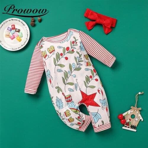 Prowow Christmas Baby Clothes 2021 Party Baby Boy Sleepwear For Newborns Jumpsuit Stripe Babys Rompers Winter Infant Clothing
