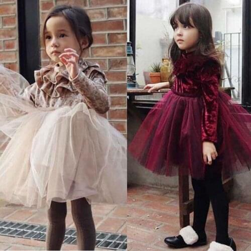 XMAS Girls Dress Kids Baby Girls Clothes Velvet Tulle Long Sleeves Princess Dress Easter Party Wedding Vintage Tutu Dress