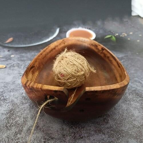 Handmade Wooden Yarn Bowl Holder Knitting Crochet Storage Organizer Wool Storage Bowl Tensioner Box Sewing Supplies E56C