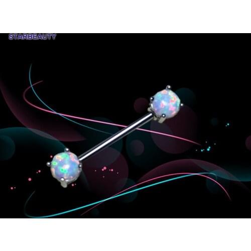 2Pcs Fantasy Natural Opal Nipple Piercing, 316L Surgical Steel Barbell Piercing Mamilo Body Jewelry Nipple Ring Nipple Piercings