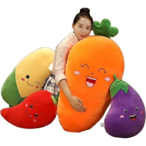 Cute Cartoon Eggplant carrot Vegetables Plush Toy Pillow Smile Face chili Corn Food Throw Pillow Hug Meaage nap Pillow For Girl