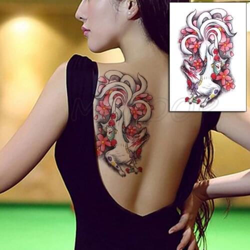 Tattoo Sticker Anime Nine Tailed Fox Flower Mark Bowknot Cartoon Element Temporary Fake Tatoo for Women Men Body Art