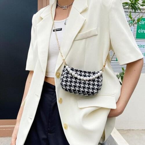 Mini Small HandBags Canvas Shoulder Bag For Women Retro Houndstooth Leopard Tote Handbag Fashion Girls Small Bags