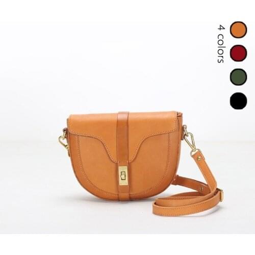 Womens saddle bag messenger bag vegetable tanned leather shoulder round mini female bag sling bag